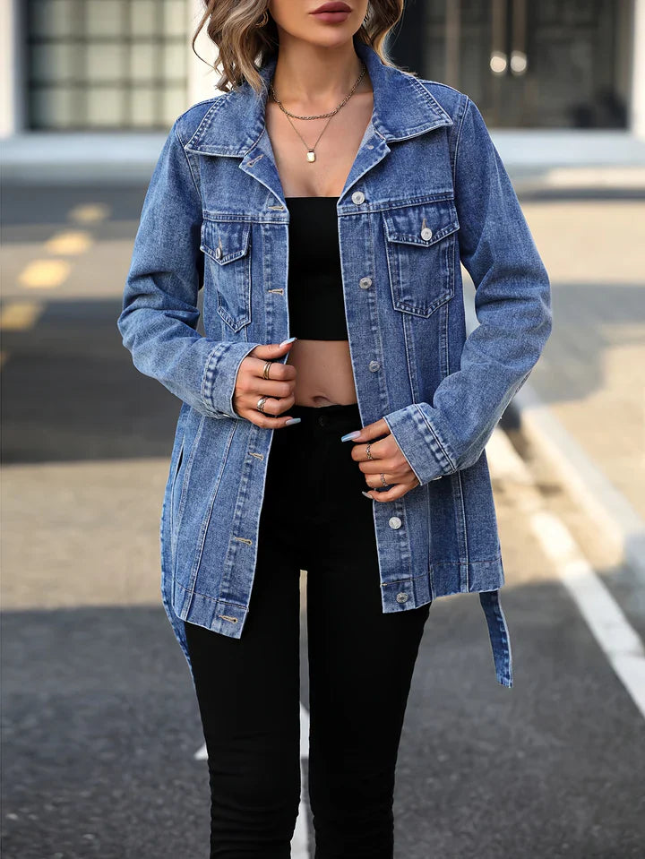 Gina - manteau en jean pour femme avec poches à rabat