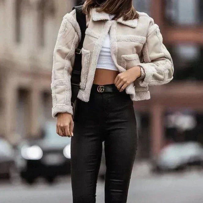 Lena - manteau en cuir d'agneau pour femme avec coutures