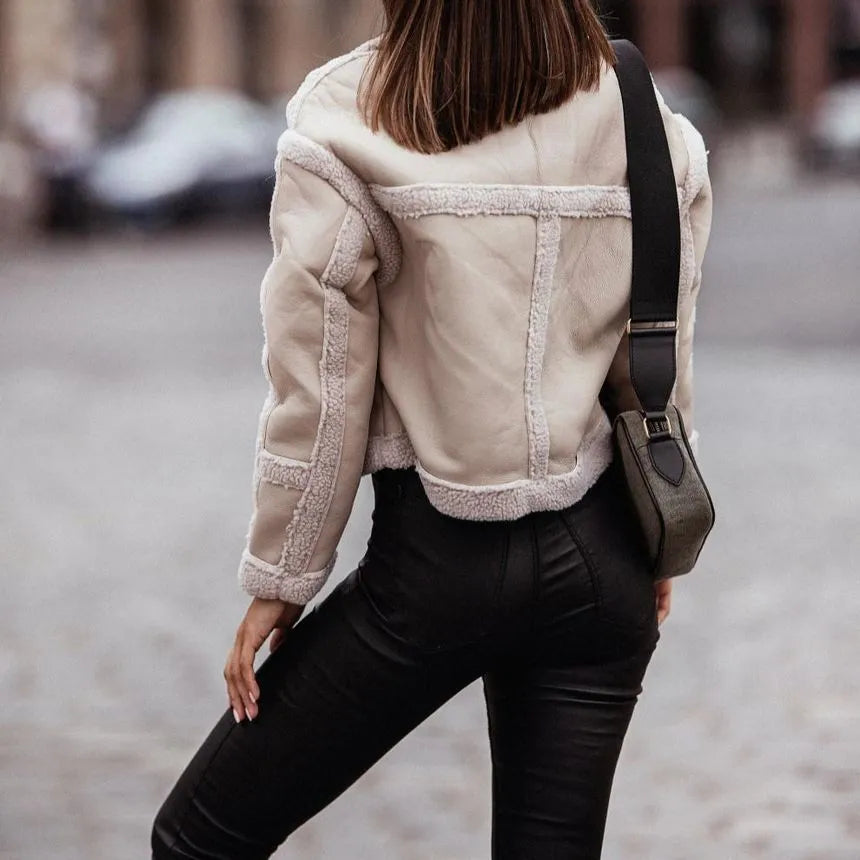 Lena - manteau en cuir d'agneau pour femme avec coutures