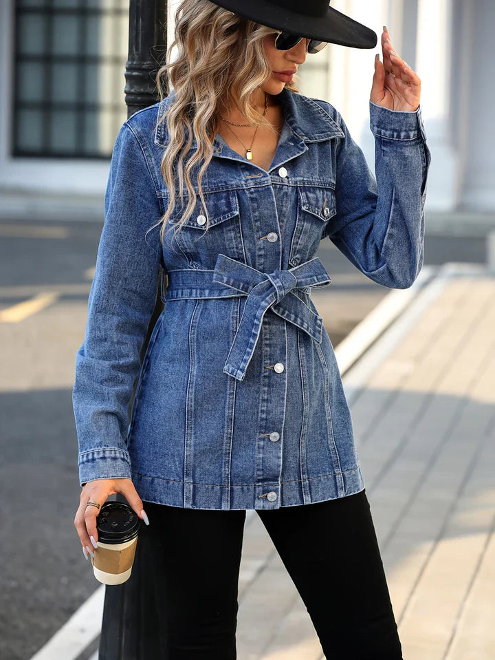 Gina - manteau en jean pour femme avec poches à rabat