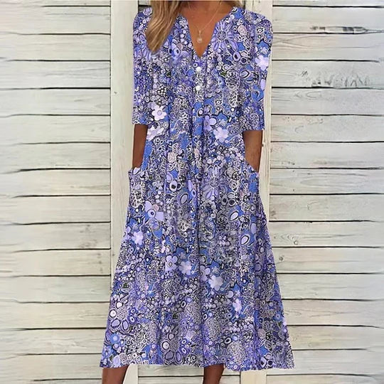Robe midi fleurie beige - Hannah
