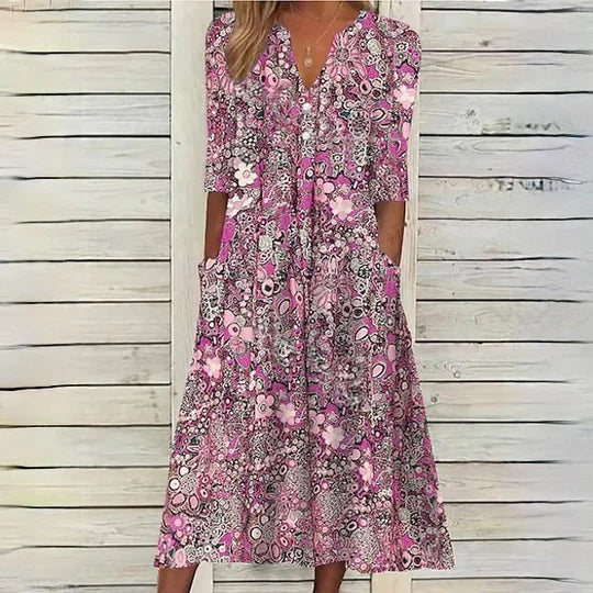 Robe midi fleurie beige - Hannah