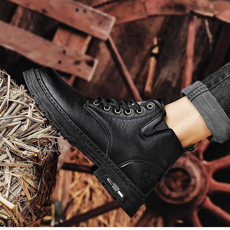 Declan - bottes à lacets en cuir pu vintage