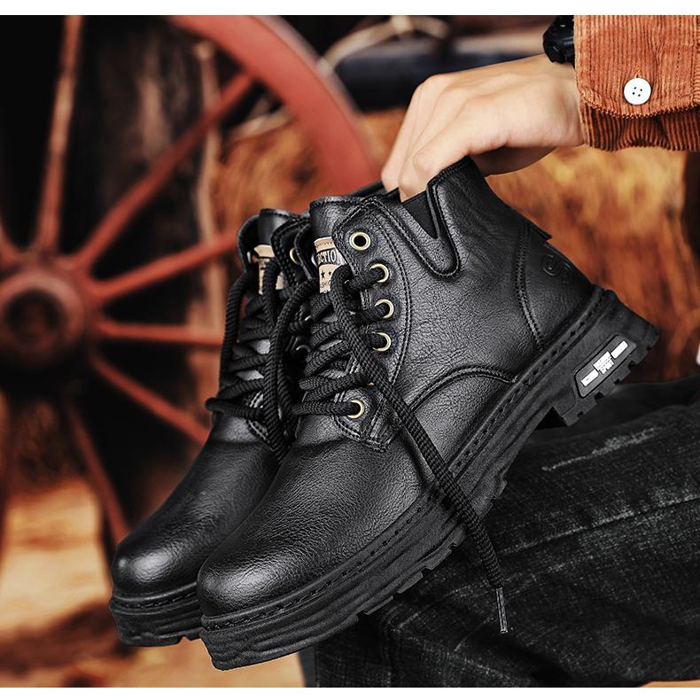 Declan - bottes à lacets en cuir pu vintage