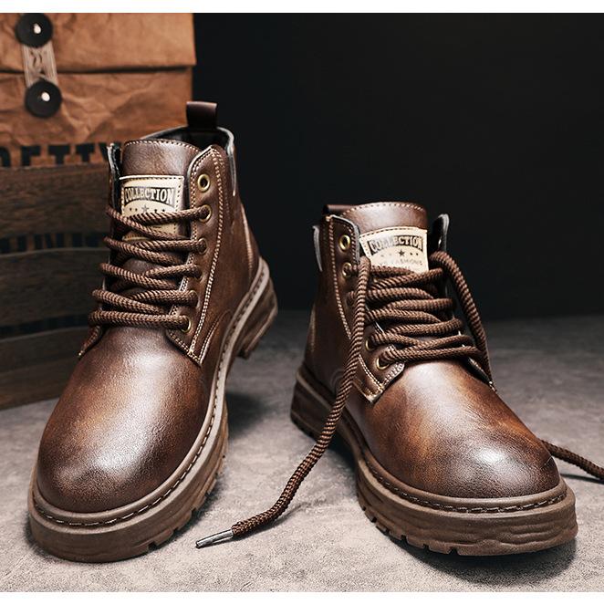 Declan - bottes à lacets en cuir pu vintage
