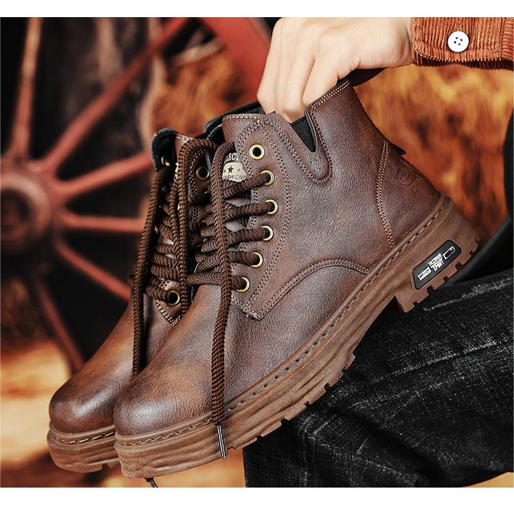 Declan - bottes à lacets en cuir pu vintage