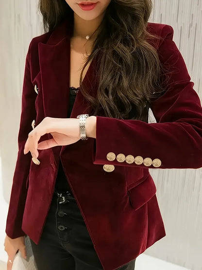 Veste élégante en velours bourgogne pour femme - blazer amincissant