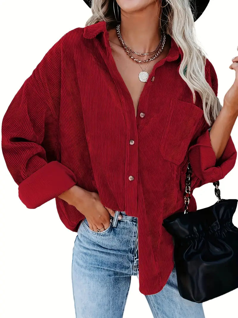 Elégante chemise à manches longues en corduroy pour femmes