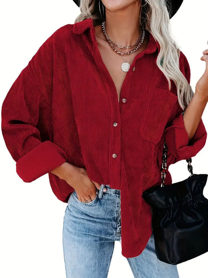 Elégante chemise à manches longues en corduroy pour femmes