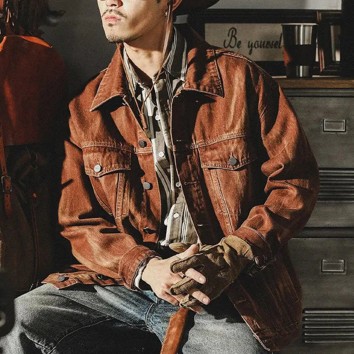 Octavian - veste denim marron pour homme