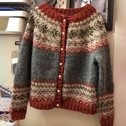 Abigail - pull boutonné confortable en jacquard vintage de fel island