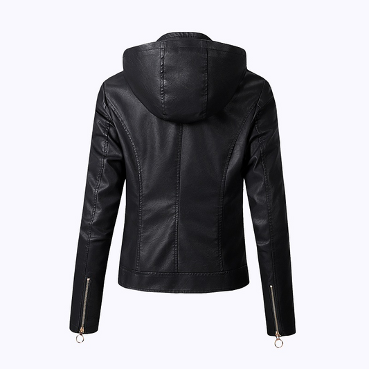Kaila - veste en cuir pour femme avec capuche