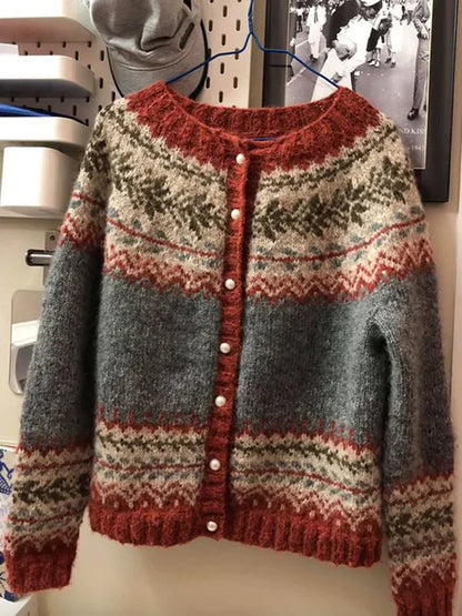 Abigail - pull boutonné confortable en jacquard vintage de fel island