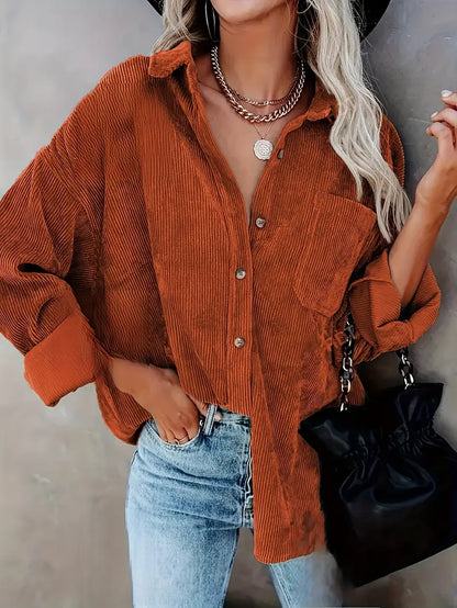 Elégante chemise à manches longues en corduroy pour femmes