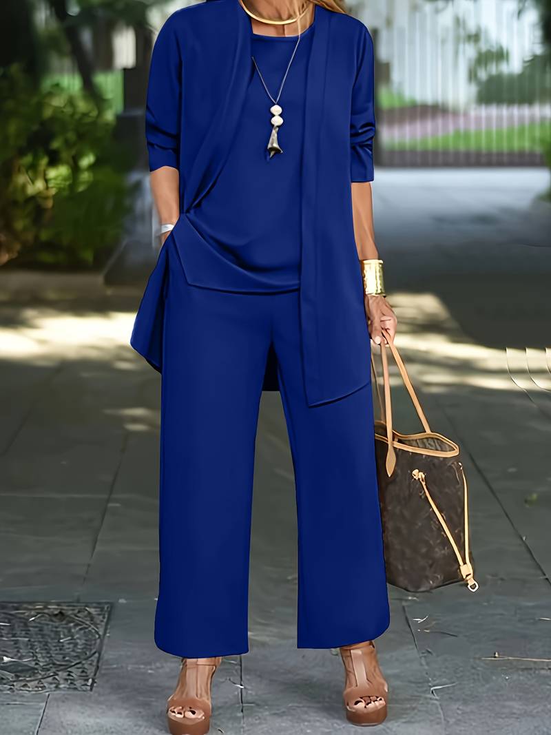 Evelyn – ensemble trois pièces décontracté avec cardigan et pantalon long
