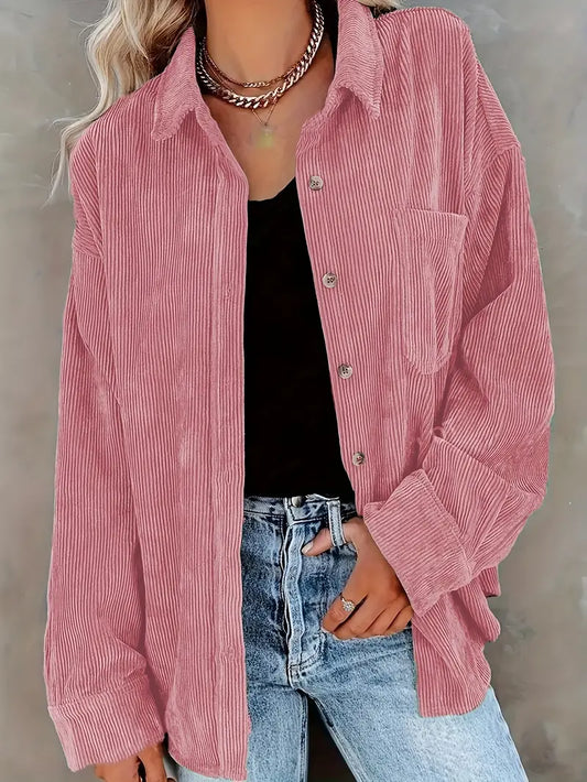 Elégante chemise à manches longues en corduroy pour femmes