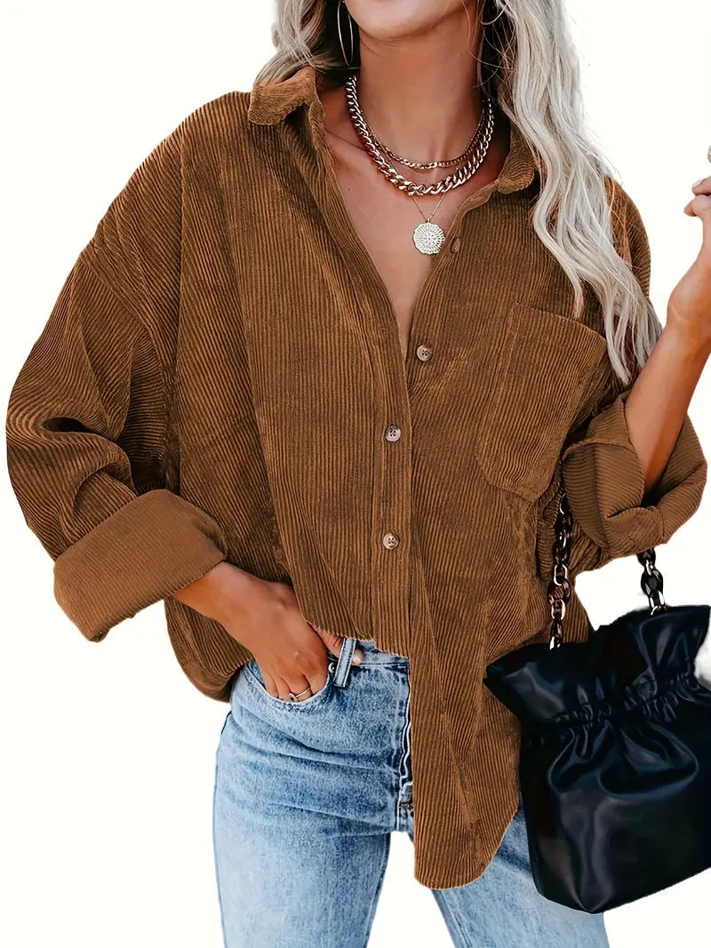 Elégante chemise à manches longues en corduroy pour femmes