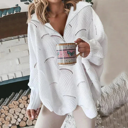 Reina - pull large avec col en v et fermeture éclair pour femme