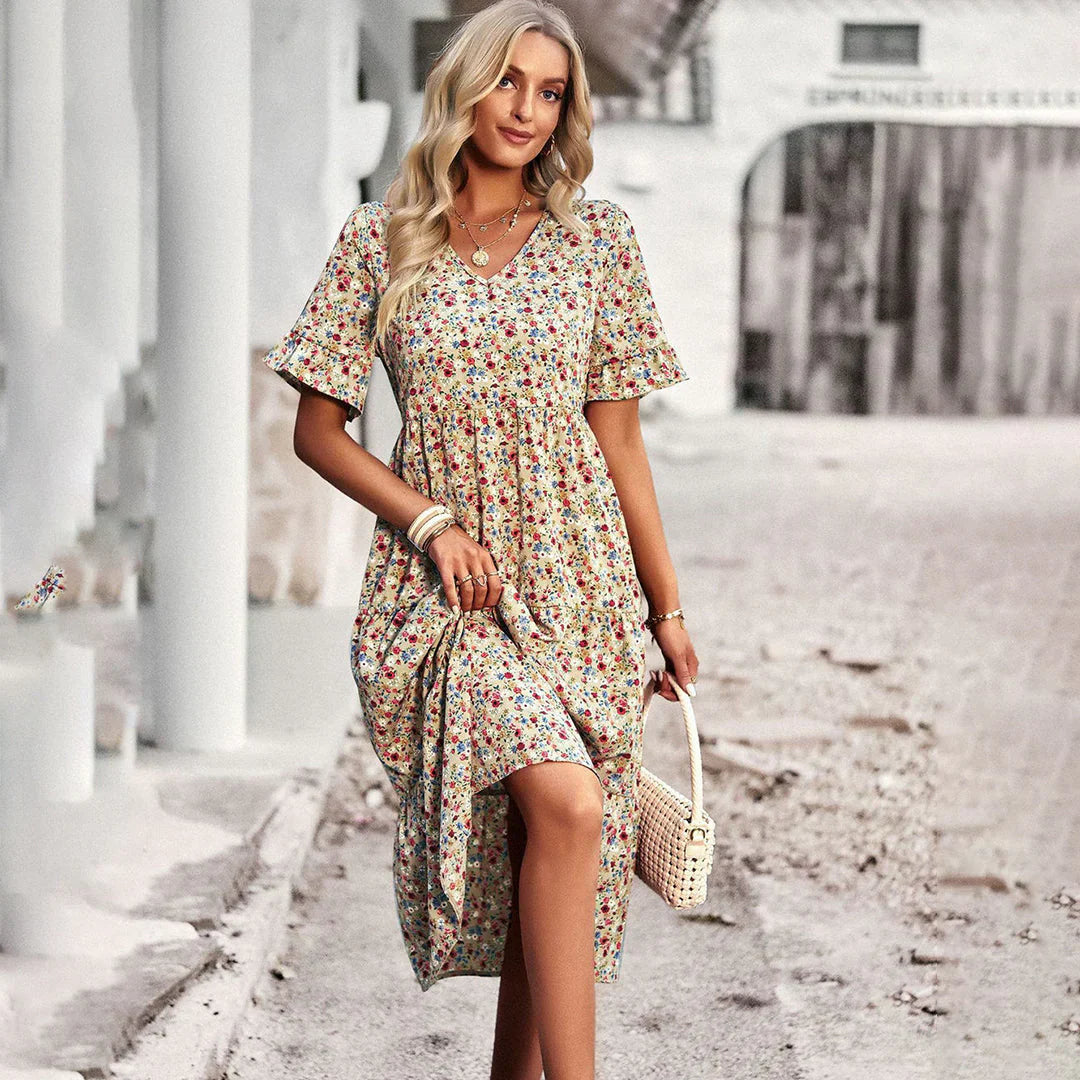 Lena - robe d'été abricot avec imprimé floral