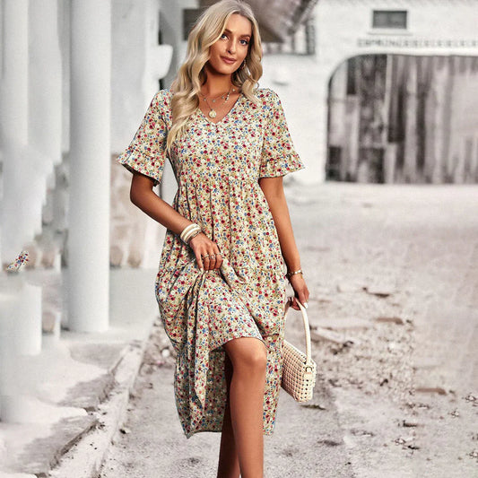 Lena - robe d'été abricot avec imprimé floral