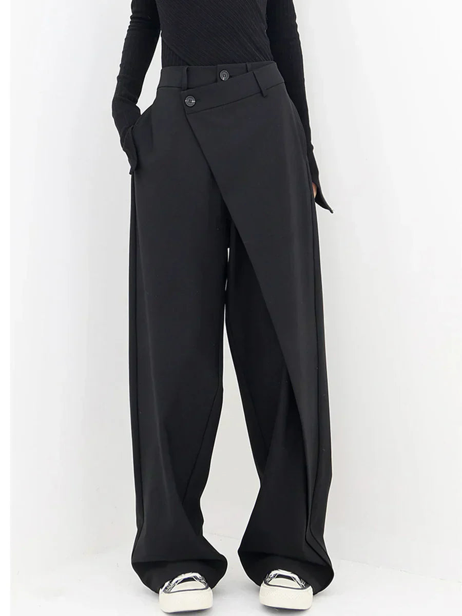 Leja - pantalon à boutons superposés et à jambes larges pour femmes