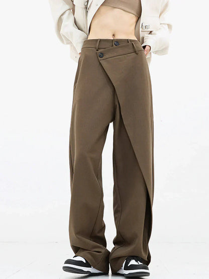 Leja - pantalon à boutons superposés et à jambes larges pour femmes