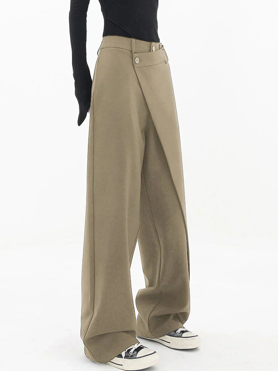 Leja - pantalon à boutons superposés et à jambes larges pour femmes