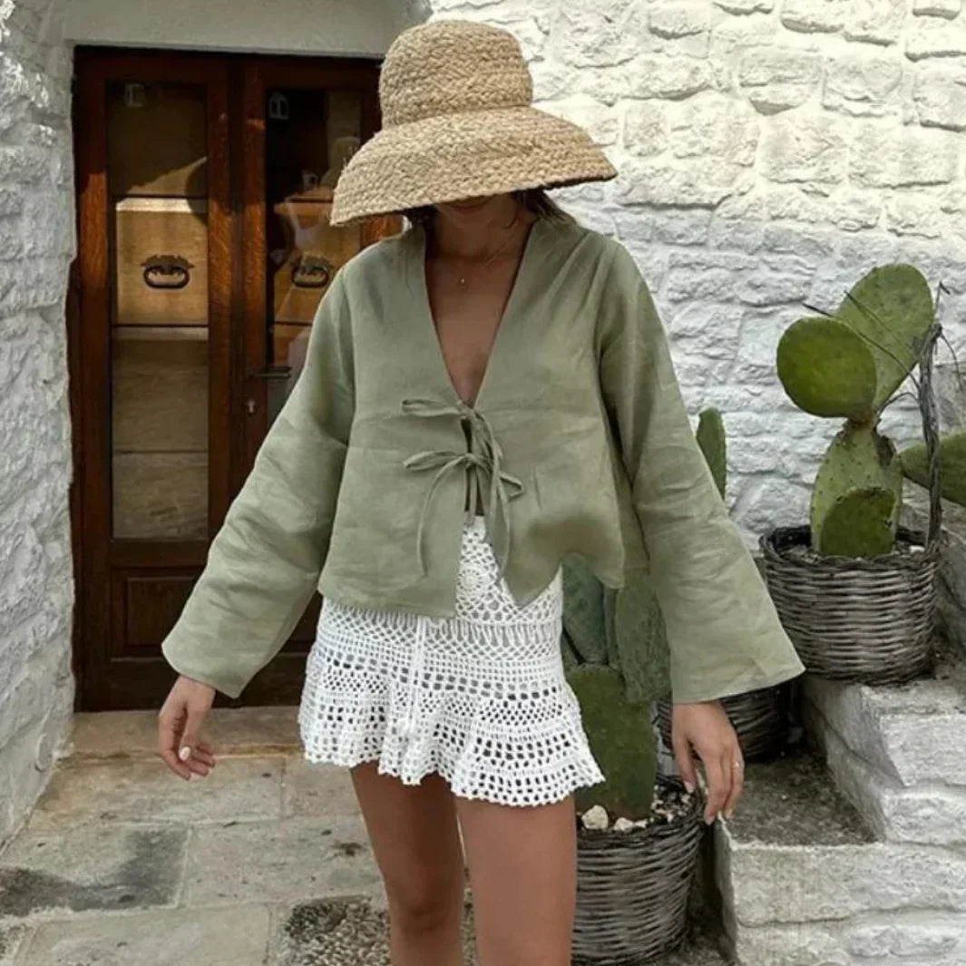 Chemise en lin à lacets