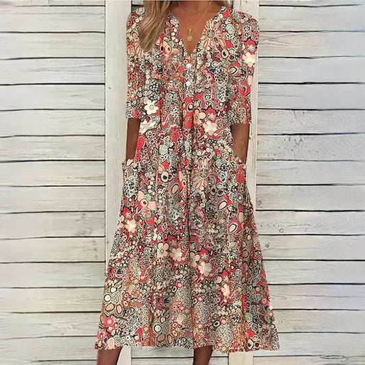 Robe midi fleurie beige - Hannah