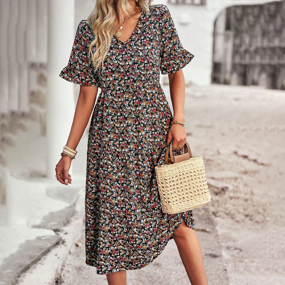 Lena - robe d'été abricot avec imprimé floral