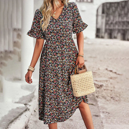 Lena - robe d'été abricot avec imprimé floral