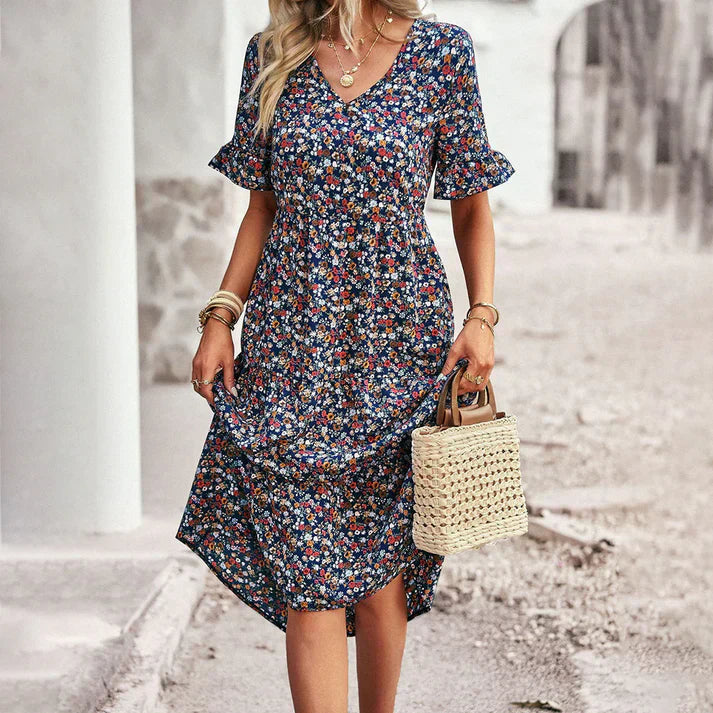 Lena - robe d'été abricot avec imprimé floral