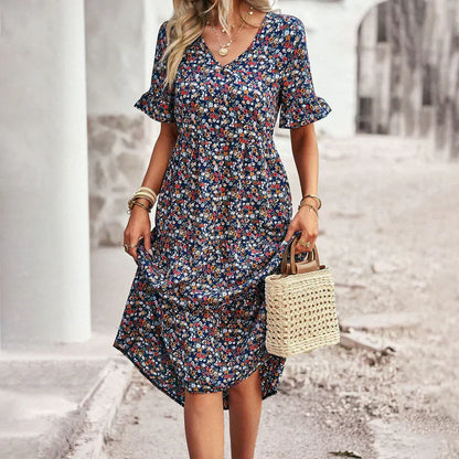 Lena - robe d'été abricot avec imprimé floral