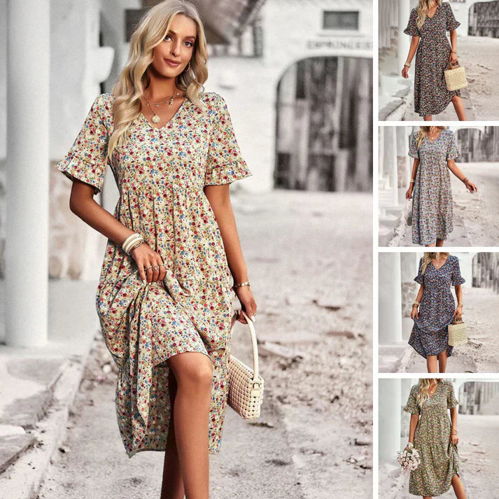 Lena - robe d'été abricot avec imprimé floral