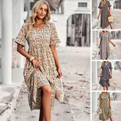 Lena - robe d'été abricot avec imprimé floral
