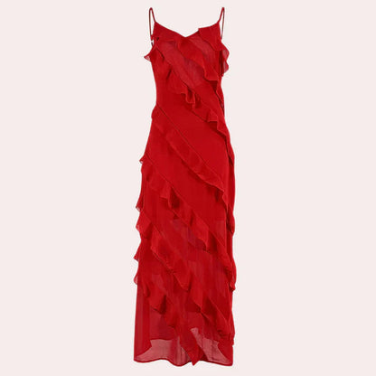 Robe longue élégante pour femme à volants.
