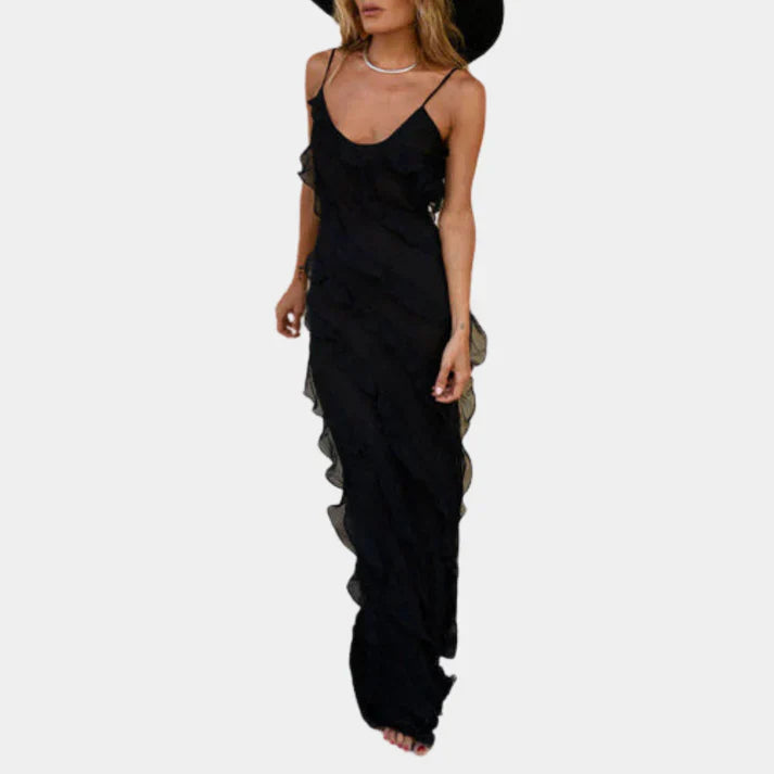 Robe longue élégante pour femme à volants.