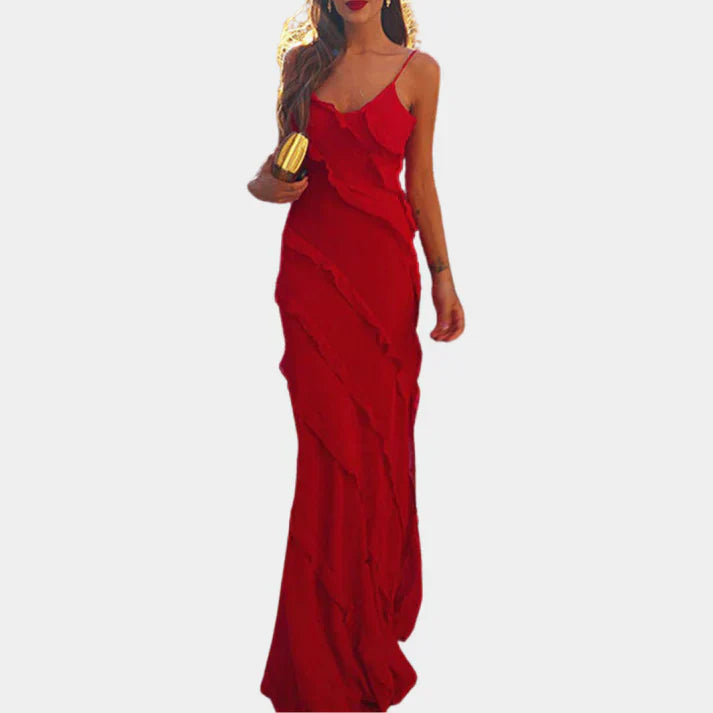 Robe longue élégante pour femme à volants.