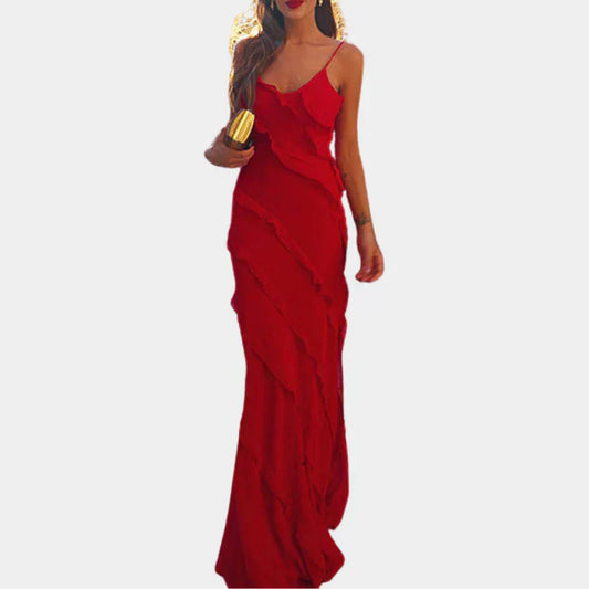 Robe longue élégante pour femme à volants.
