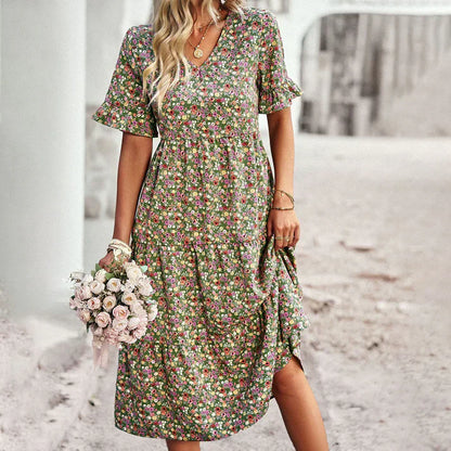 Lena - robe d'été abricot avec imprimé floral