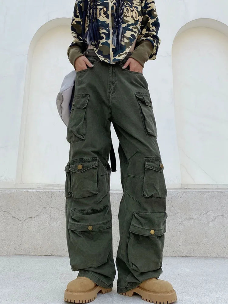 Samira - pantalon cargo rétro avec de nombreuses poches et la jambe large