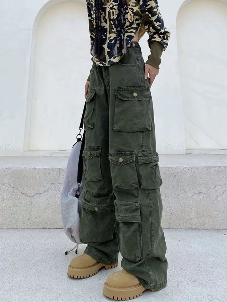 Samira - pantalon cargo rétro avec de nombreuses poches et la jambe large