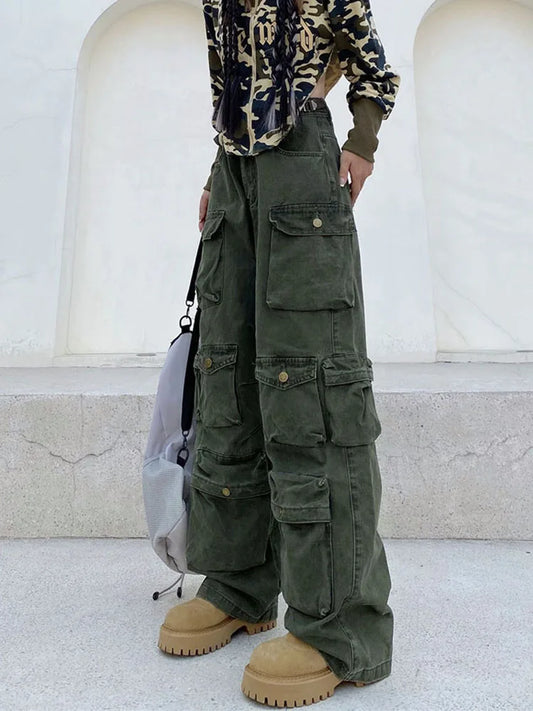 Samira - pantalon cargo rétro avec de nombreuses poches et la jambe large