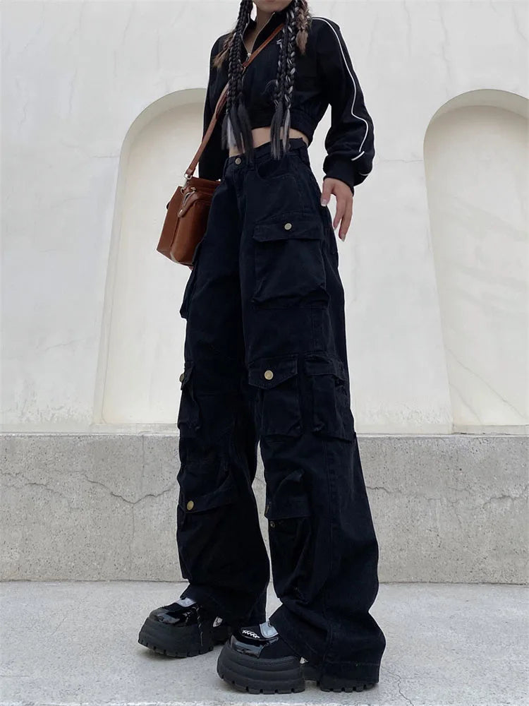Samira - pantalon cargo rétro avec de nombreuses poches et la jambe large