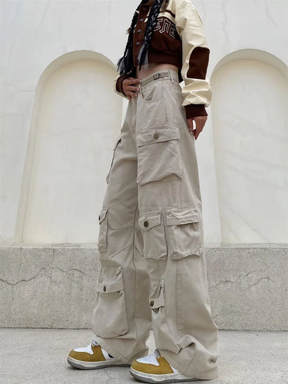 Samira - pantalon cargo rétro avec de nombreuses poches et la jambe large