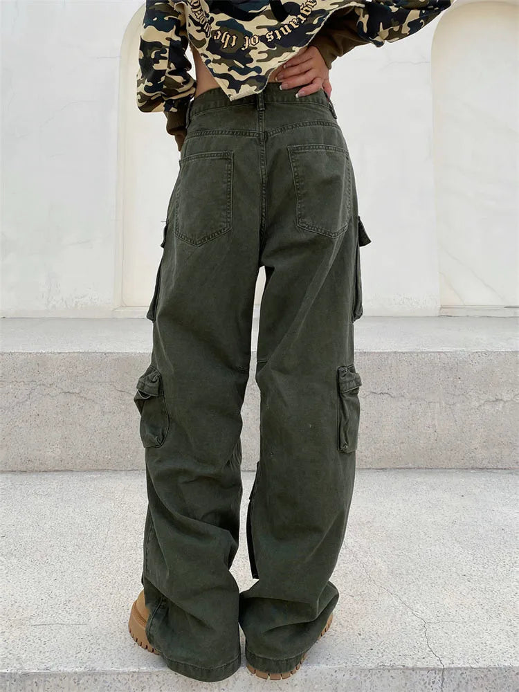Samira - pantalon cargo rétro avec de nombreuses poches et la jambe large