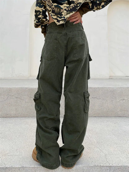 Samira - pantalon cargo rétro avec de nombreuses poches et la jambe large