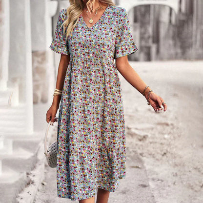 Lena - robe d'été abricot avec imprimé floral