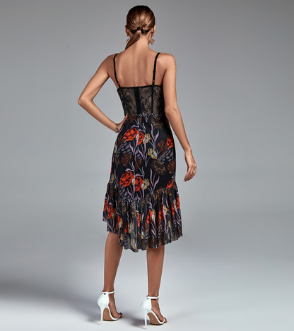 Robe de cocktail style corset avec encolure en cœur florale