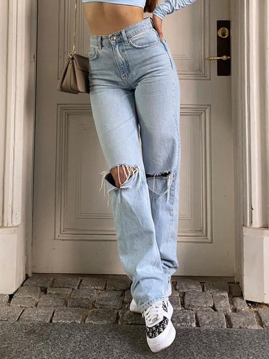 Pantalon en jean pour femme, coupe ample